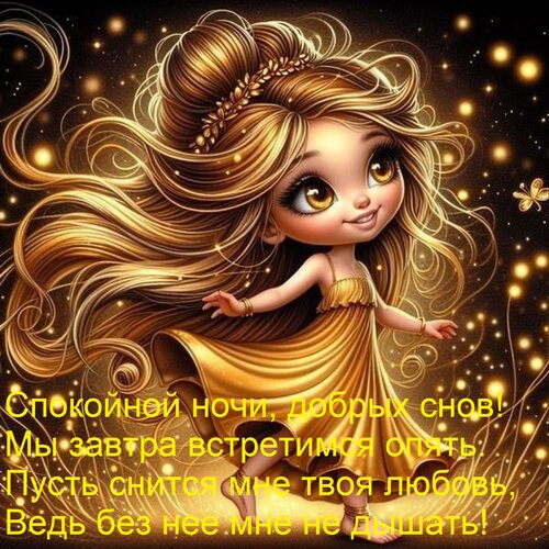 Открытка Спокойной ночи, добрых снов! Мы завтра встретимся опять. Пусть снится мне твоя любовь, Ведь без нее