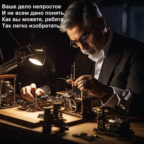 Открытка Ваше дело непростое И не всем дано понять, Как вы можете, ребята, Так легко изобретать.