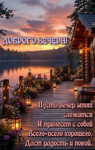 Открытка Пусть вечер этот сложится И принесёт с собой Всего-всего хорошего, Даст радость и покой.