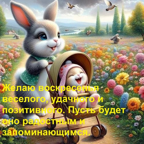 Открытка Желаю воскресенья веселого, удачного и позитивного. Пусть будет оно радостным и запоминающимся.