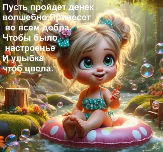 Открытка Пусть пройдет денек волшебно, Принесет во всем добра. Чтобы было настроенье И улыбка чтоб цвела.