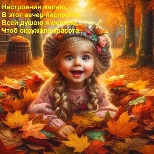 Открытка Настроения желаю, В этот вечер неспроста, Всей душою я мечтаю, Чтоб окружала красота.