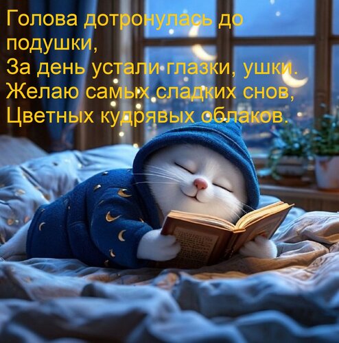 Открытка Голова дотронулась до подушки, За день устали глазки, ушки. Желаю самых сладких снов, Цветных кудряв