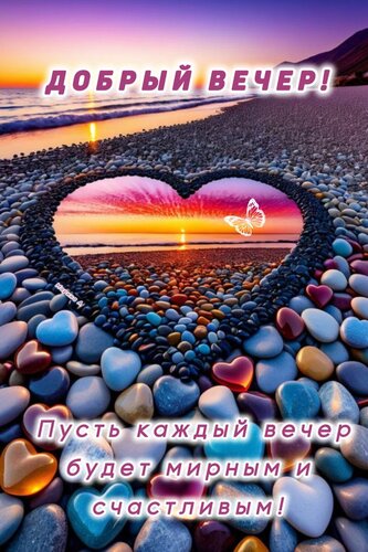 Открытка ДОБРЫЙ ВЕЧЕР! ПУСТЬ КАЖДЫЙ ВЕЧЕР БУДЕТ МИРНЫМ И СЧАСТЛИВЫМ!