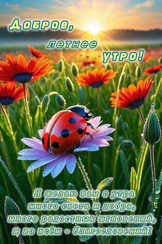 Открытка ДОБРОЕ, ЛЕТНЕЕ УТРО! Я ЖЕЛАЮ ВАМ С УТРА МНОГО СВЕТА И ДОБРА, МНОГО РАДОСТНЫХ МГНОВЕНИЙ, И ВО ВСЕМ -