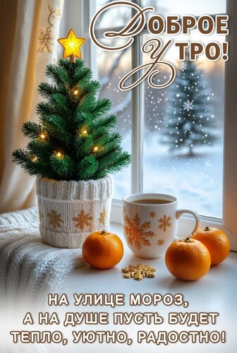 Открытка ДОБРОЕ УТРО! НА УЛИЦЕ МОРОЗ, А НА ДУШЕ ПУСТЬ БУДЕТ ТЕПЛО, УЮТНО, РАДОСТНО!