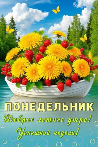 Открытка ПОНЕДЕЛЬНИК. ДОБРОЕ ЛЕТНЕЕ УТРО! УСПЕШНОЙ НЕДЕЛИ!