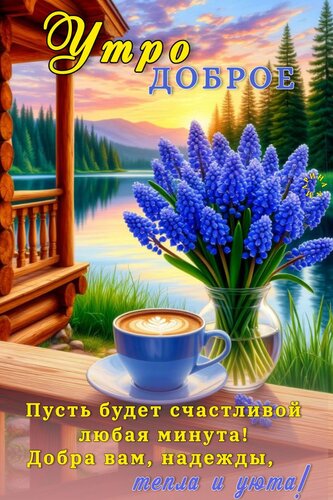Открытка УТРО ДОБРОЕ! ПУСТЬ БУДЕТ СЧАСТЛИВОЙ ЛЮБАЯ МИНУТА! ДОБРА ВАМ, НАДЕЖДЫ, ТЕПЛА И УЮТА!