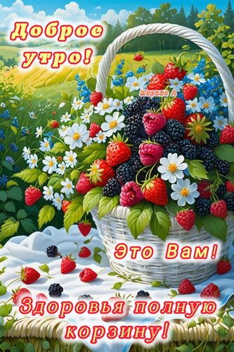 Открытка ДОБРОЕ УТРО! ЭТО ВАМ! ЗДОРОВЬЯ ПОЛНУЮ КОРЗИНУ!