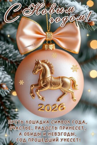 Открытка С НОВЫМ ГОДОМ! ПУСТЬ ЛОШАДКА СИМВОЛ ГОДА, СЧАСТЬЕ, РАДОСТЬ ПРИНЕСЕТ, А ОБИДЫ И НЕВЗГОДЫ, ГОД ПРОШЕШИ