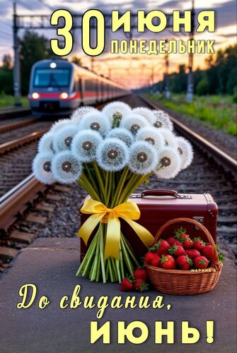 Открытка 30 ИЮНЯ. ПОНЕДЕЛЬНИК. ДО СВИДАНИЯ, ИЮНЬ!