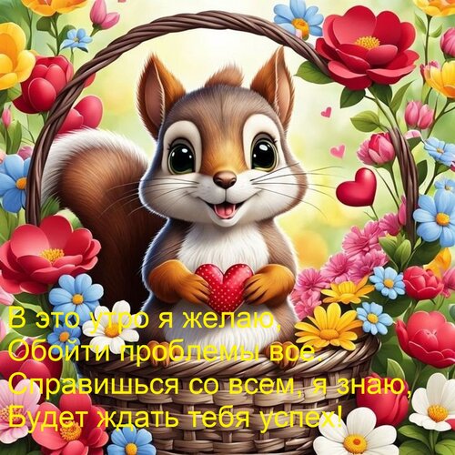 Открытка В это утро я желаю, Обойти проблемы все. Справишься со всем, я знаю, Будет ждать тебя успех!