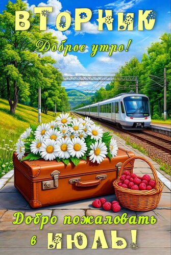 Открытка ВТОРНИК. ДОБРОЕ УТРО! ДОБРО ПОЖАЛОВАТЬ В ИЮЛЬ!