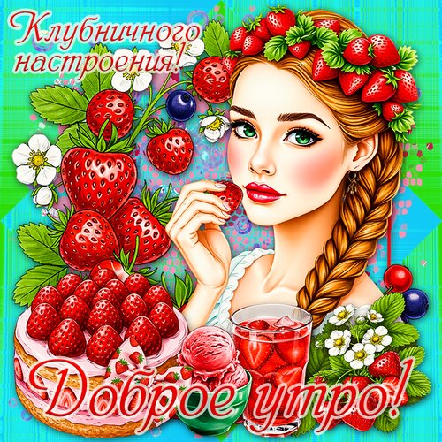 Открытка доброго утра. клубничного настроения