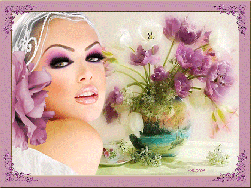 Анимированная открытка Женское лицо и цветы