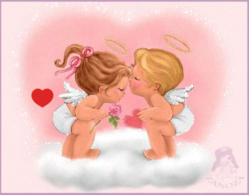 Анимированная открытка Целующиеся ангелочки