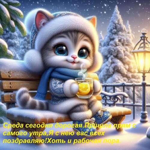 Открытка Среда сегодня дорогая Пришла прям с самого утра, Я с нею вас всех поздравляю! Хоть и рабочая пора.