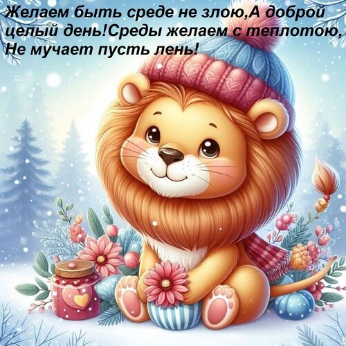 Открытка Желаем быть среде не злою, А доброй целый день! Среды желаем с теплотою, Не мучает пусть лень!