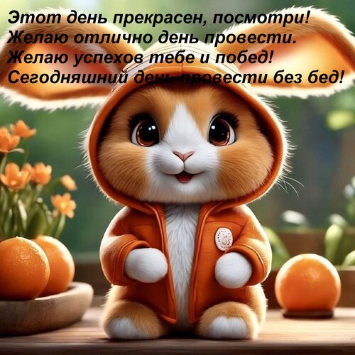 Открытка Этот день прекрасен, посмотри! Желаю отлично день провести. Желаю успехов тебе и побед! Сегодняшний