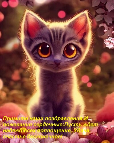 Открытка Примите наши поздравления И пожелания сердечные: Пусть ждет надежд всех воплощение, Удача, счастье б