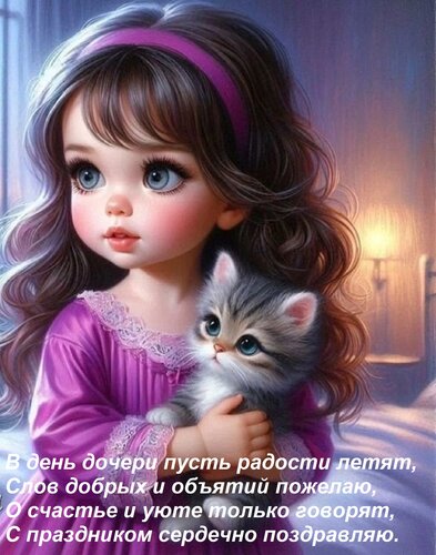 Открытка В день дочери пусть радости летят, Слов добрых и объятий пожелаю, О счастье и уюте только говорят, С