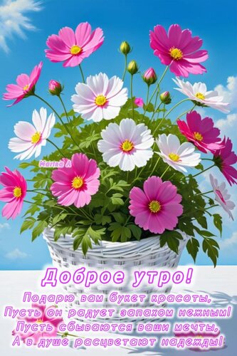 Открытка Доброе утро! Подарю вам букет простоты, пусть он радует запахом нежным! Пусть сбываются ваши мечты, а в душе расцветают надежды!
