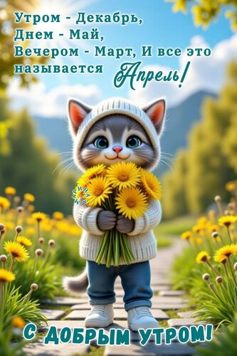 Открытка С добрым утром! Утром - декабрь, днем - май, вечером - март, и все это называется Апрель!