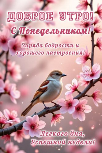 Открытка Доброе УТРО! С Понедельником! Заряда Бодрости И Хорошего Настроения! Легкого ДНЯ, Успешной Недели!
