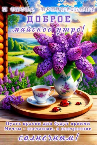 Открытка Иснова Понедельник. Доброе Майское УТРО! Пусть Краски ДНЯ Будут Яркими. Мечты - Светлыми, А Настроен
