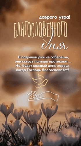 Анимированная открытка Доброго утра! Благословенного дня! В ладошки дни не соберешь, они сквозь пальцы протекают...