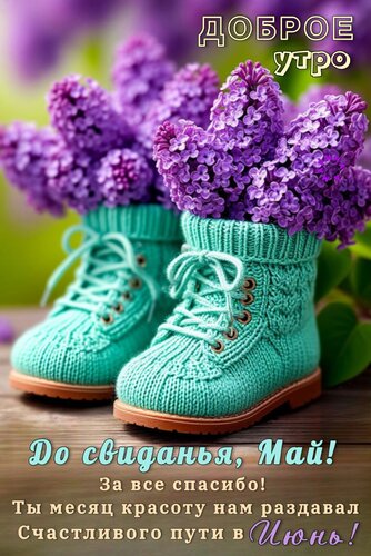 Открытка Доброе УТРО! ДО Свидания, МАЙ! ЗА ВСЕ Спасибо! ТЫ Месяц Красоту НАМ Раздавал Счастливого ПУТИ В ИЮНЬ