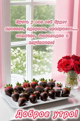 Открытка Доброе УТРО! Пусть У ВАС ВСЕ Будет Классно, Здорово, Прекрасно... Отлично, Шоколадно И Клубнично...