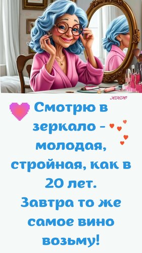 Открытка Смотрю в зеркало - молодая, стройная...