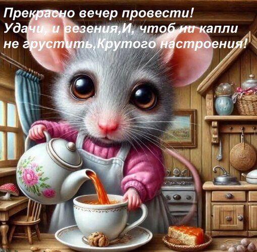 Открытка Прекрасно вечер провести! Удачи, и везения, И, чтоб ни капли не грустить, Крутого настроения!