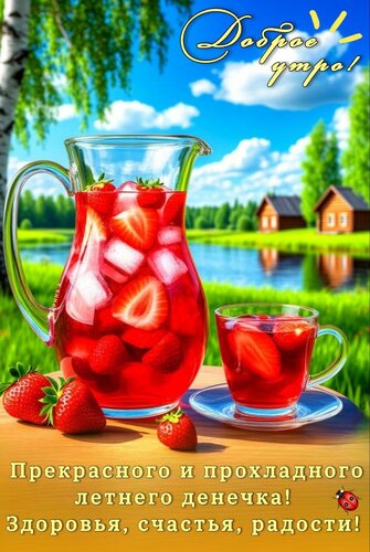 Открытка Доброе утро! Прекрасного и прохладного летнего денечка! Здоровья, счастья, радости!