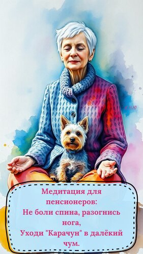 Открытка Медитация для пенсионеров: не боли спина, разогнись нога. Уходи Карачун в далёкий чум.
