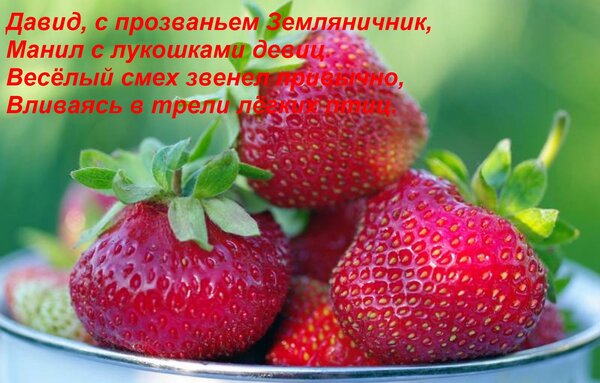 Открытка Давид, с прозваньем Земляничник, манил с лукошками девиц. Весёлый смех звенел привычно...