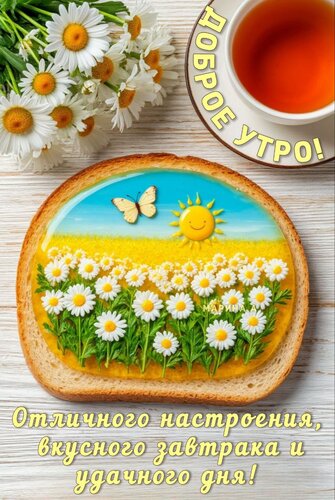 Открытка Доброе утро! Отличного настроения, вкусного завтрака и удачного дня!