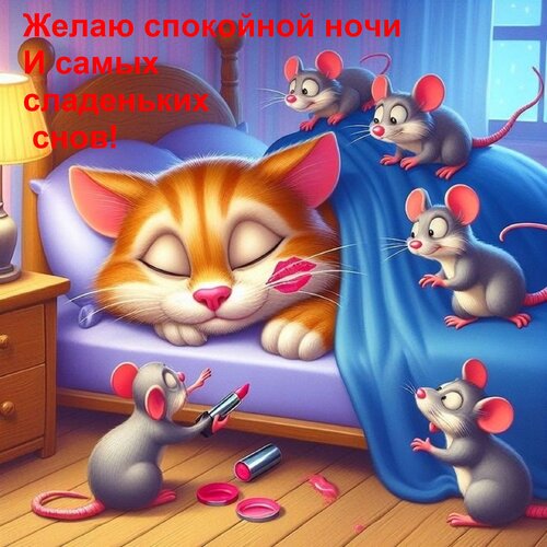Открытка Желаю спокойной ночи и самых сладеньких снов!