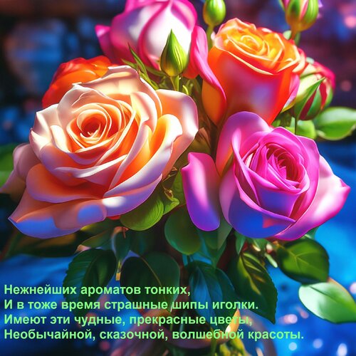 Открытка Нежнейших ароматов тонких, И в тоже время страшные шипы иголки. Имеют эти чудные, прекрасные цветы,