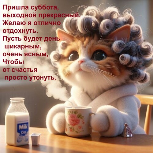 Открытка Пришла суббота, выходной прекрасный. Желаю я отлично отдохнуть. Пусть будет день шикарным, очень ясн