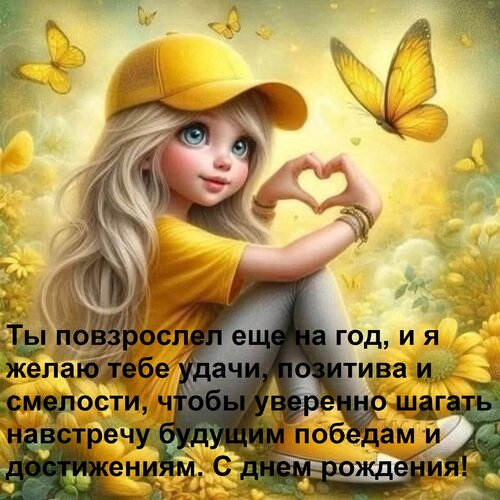 Открытка Ты повзрослел еще на год, и я желаю тебе удачи, позитива и смелости, чтобы уверенно шагать навстречу