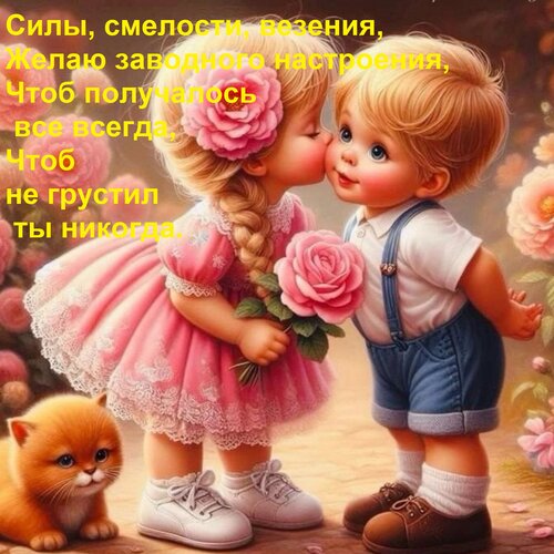 Открытка Силы, смелости, везения, Желаю заводного настроения, Чтоб получалось все всегда, Чтоб не грустил ты