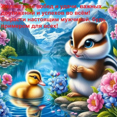Открытка Желаю тебе побед и удачи, важных достижений и успехов во всём! Вырасти настоящим мужчиной, будь прим