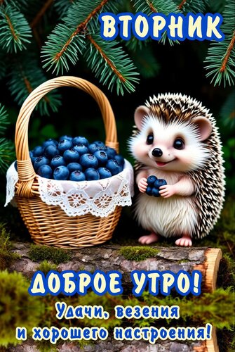 Открытка Вторник. Доброе утро! Удачи, везения и хорошего настроения!