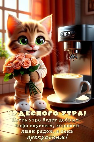 Открытка Чудесного утра! Пусть утро будет добрым, кофе вкусным, хорошие люди рядом, а день прекрасным!