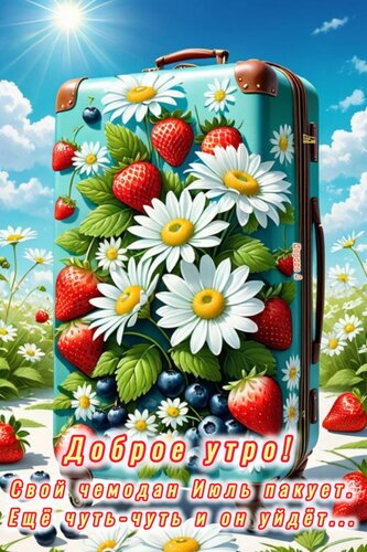 Открытка Доброе утро! Свой чемодан Июль пакует. Еще чуть-чуть и он уйдет...