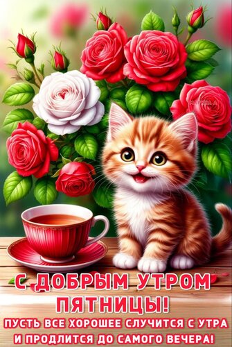 Открытка С добрым утром пятницы! Пусть все хорошее случится с утра и продлится до самого вечера!