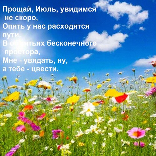 Открытка Прощай, Июль, увидимся не скоро, опять у нас расходятся пути. В объятьях бесконечного простора...