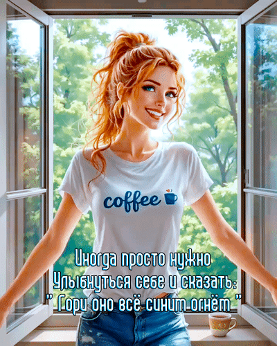 Анимированная открытка Иногда просто нужно улыбнуться себе и сказать: Гори оно всё синим огнём .